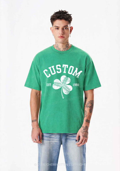 Custom Text Shamrock St Patricks Y2K Shirts Washed Tee Cherrykitten