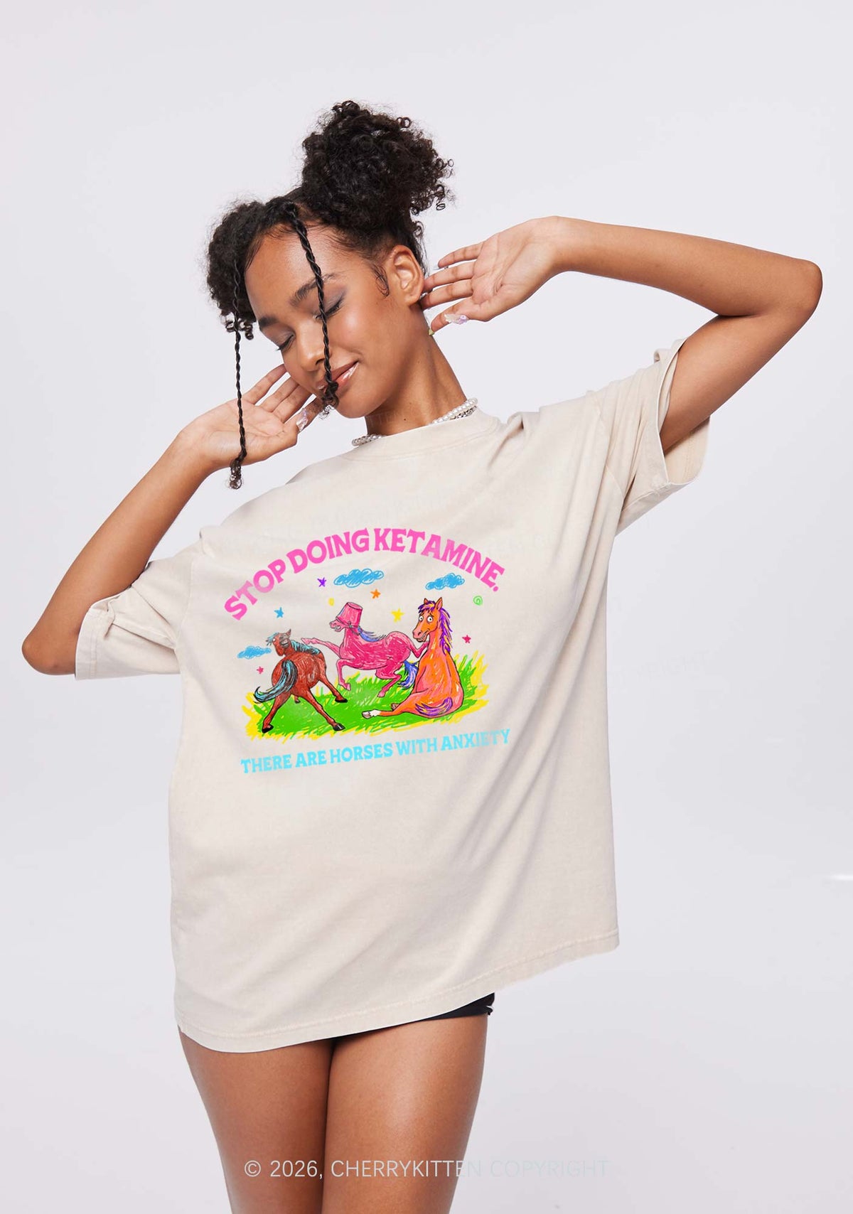 Horses With Anxiety Y2K Shirts Washed Tee Cherrykitten