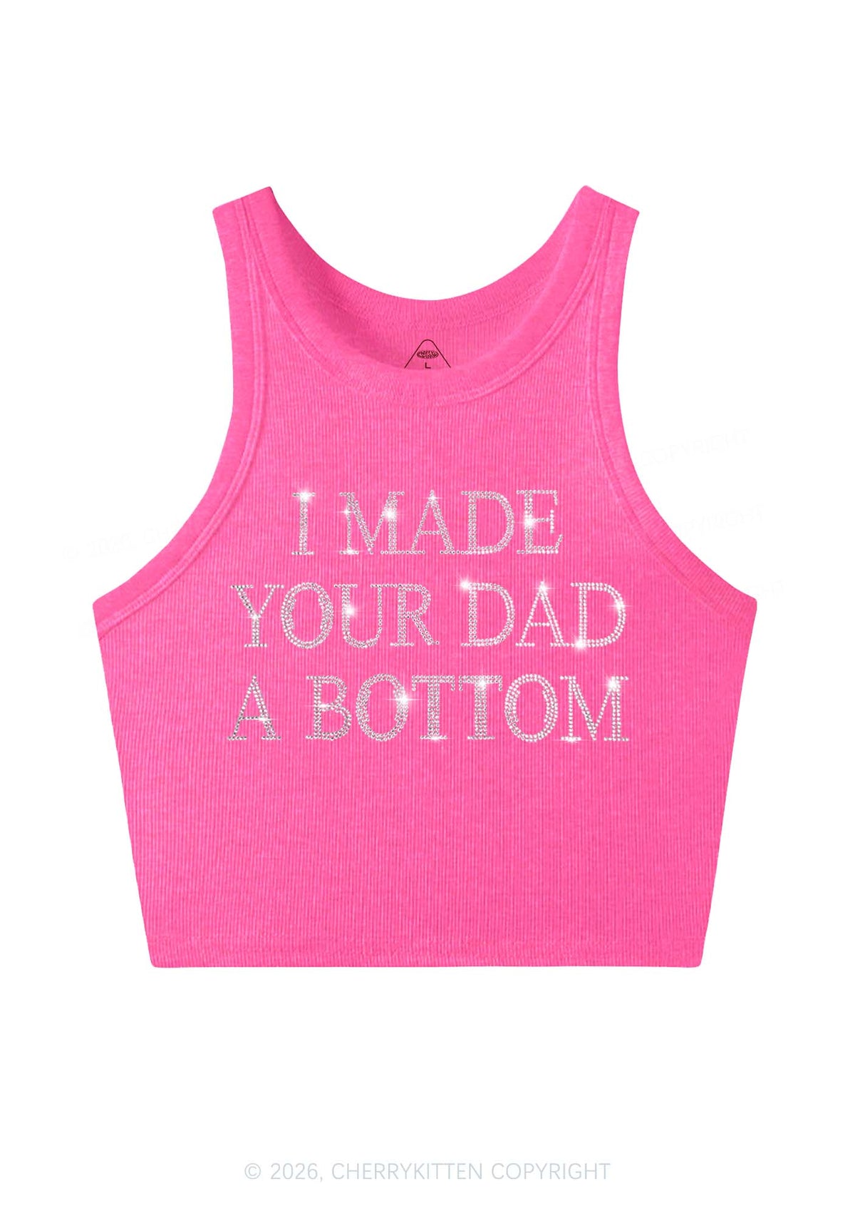 Rhinestone Made Your Dad A Bottom Pride Y2K Crop Tank Top Cherrykitten