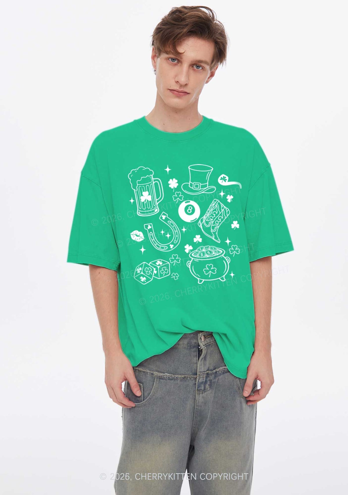 Luck Symbols St Patricks Y2K Shirts Washed Tee Cherrykitten