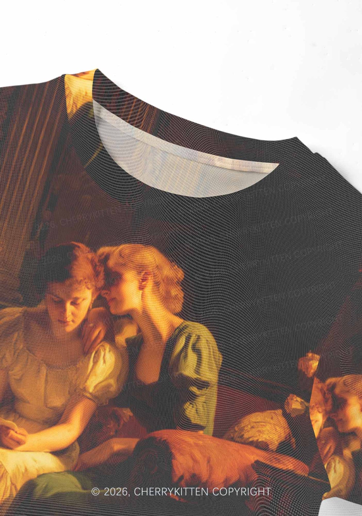 Two Women Reading Letter Pride Y2K Mesh Crop Top Cherrykitten