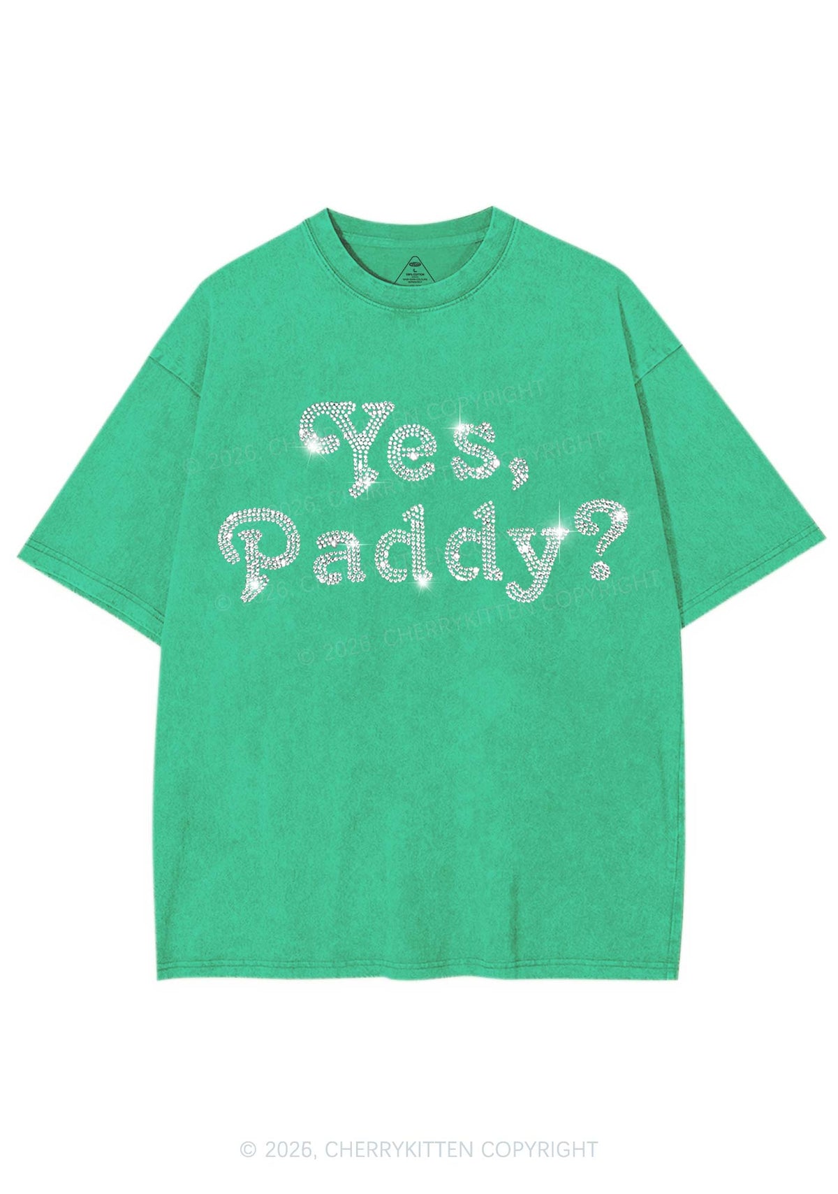Rhinestone Yes Paddy St Patricks Y2K Shirts Washed Tee Cherrykitten