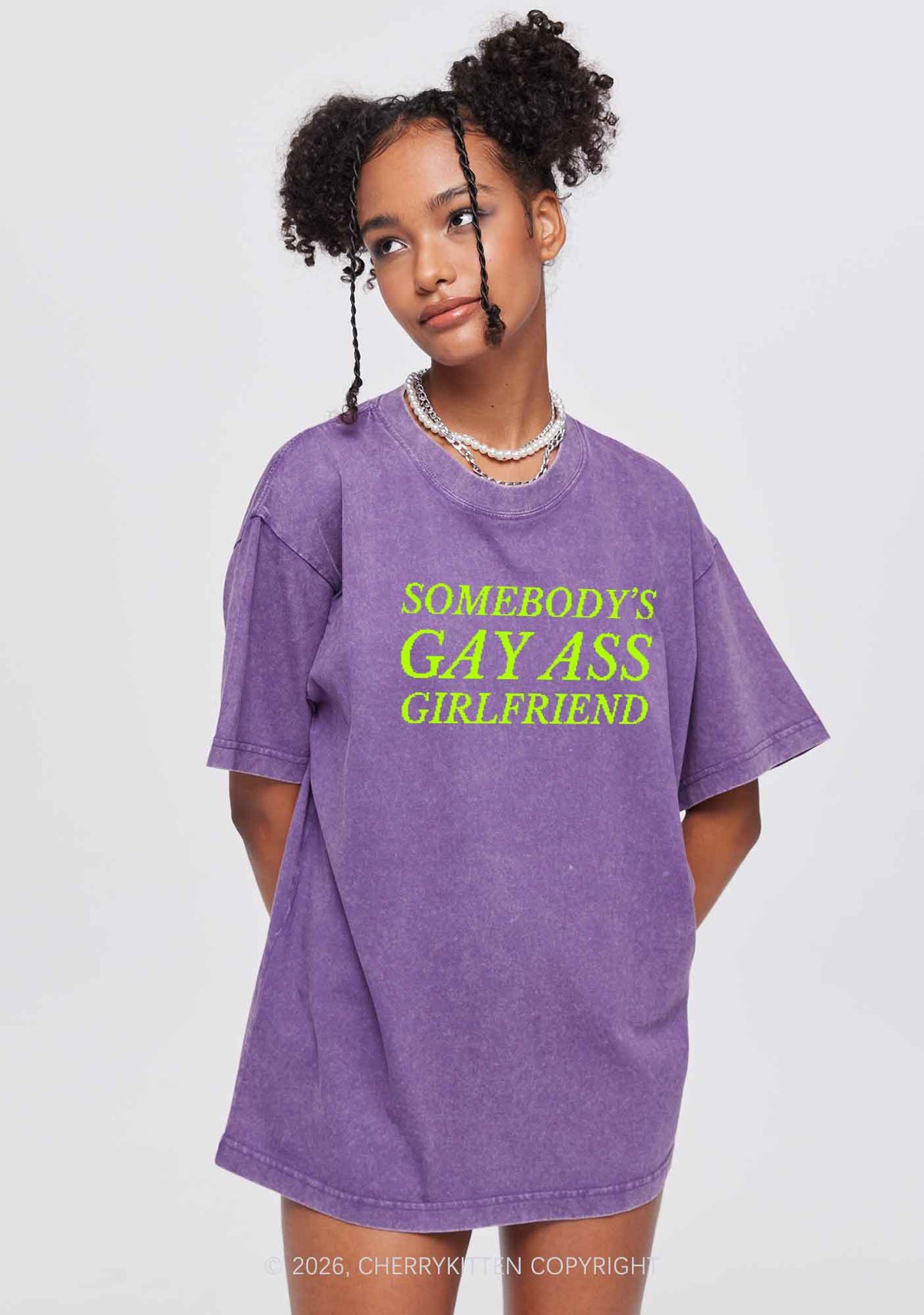 Somebodys Gay Axx Girlfriend Pride Y2K Shirts Washed Tee Cherrykitten