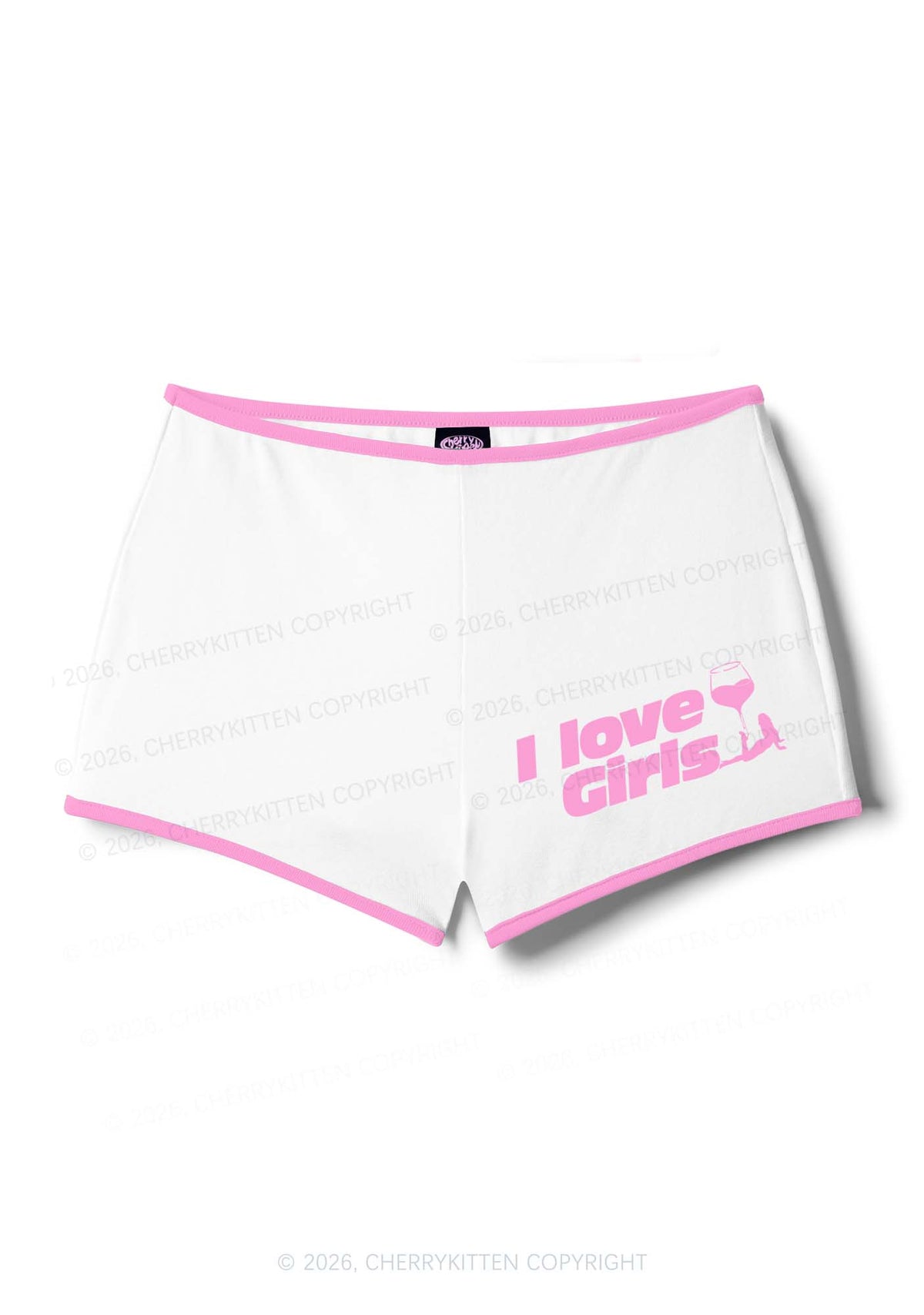 I Love Girls Wine Glass Pride Y2K Booty Shorts Cherrykitten