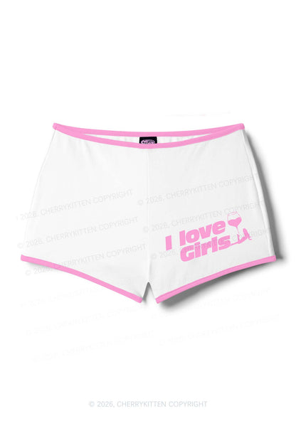 I Love Girls Wine Glass Pride Y2K Booty Shorts Cherrykitten