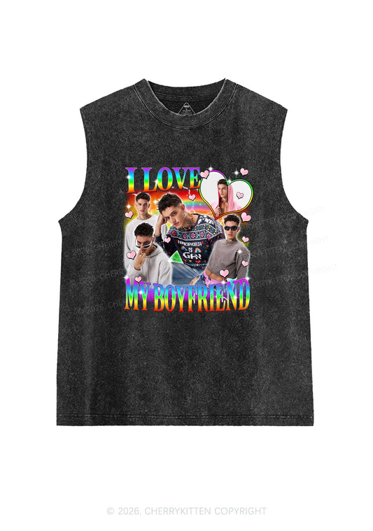 Custom I Love My Gay BF Pride Y2K Washed Muscle Tank Cherrykitten