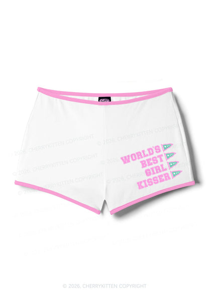Worlds Best Girl Kisser Pride Y2K Booty Shorts Cherrykitten
