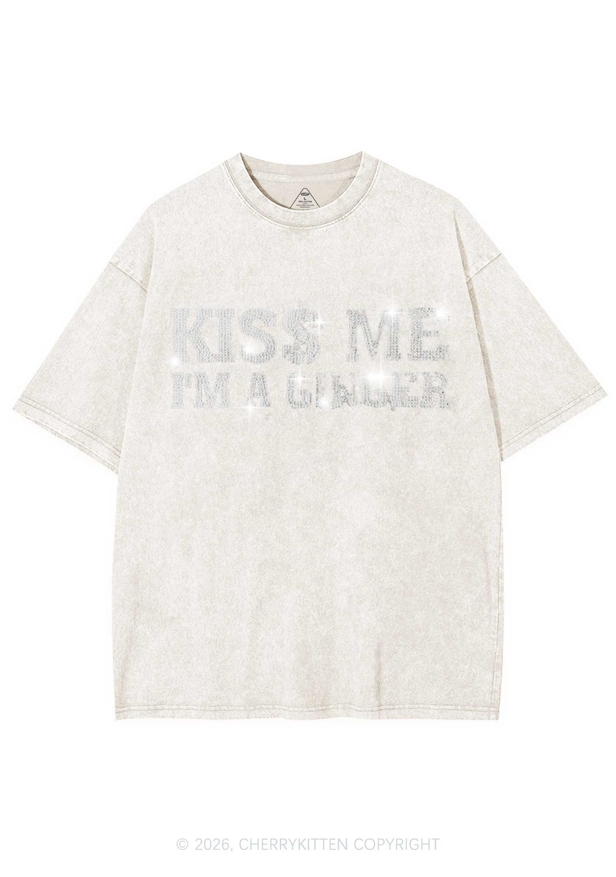 Rhinestone Kiss Me Im Ginger St Patricks Y2K Shirts Washed Tee Cherrykitten