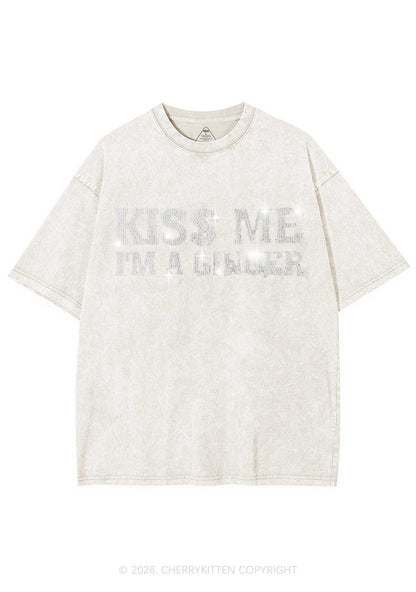 Rhinestone Kiss Me Im Ginger St Patricks Y2K Shirts Washed Tee Cherrykitten
