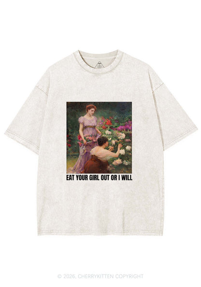 Eat Your Girl Out Painting Pride Y2K Shirts Washed Tee Cherrykitten