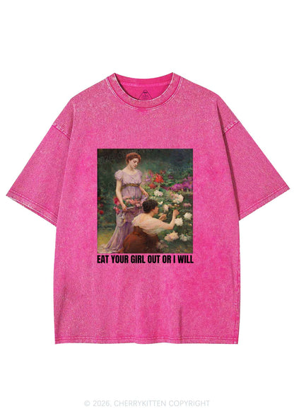 Eat Your Girl Out Painting Pride Y2K Shirts Washed Tee Cherrykitten
