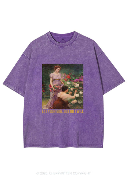 Eat Your Girl Out Painting Pride Y2K Shirts Washed Tee Cherrykitten