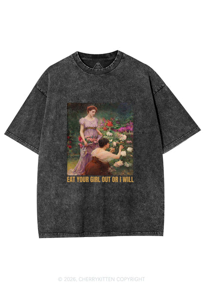 Eat Your Girl Out Painting Pride Y2K Shirts Washed Tee Cherrykitten