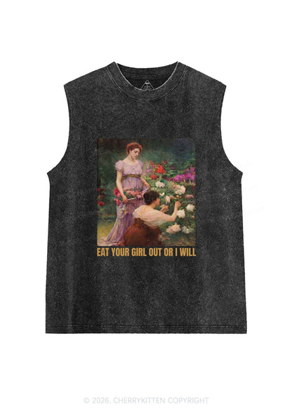 Eat Your Girl Out Painting Pride Y2K Washed Muscle Tank Cherrykitten