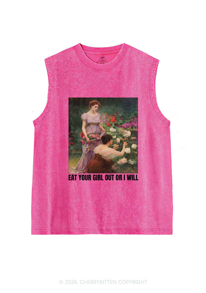Eat Your Girl Out Painting Pride Y2K Washed Muscle Tank Cherrykitten