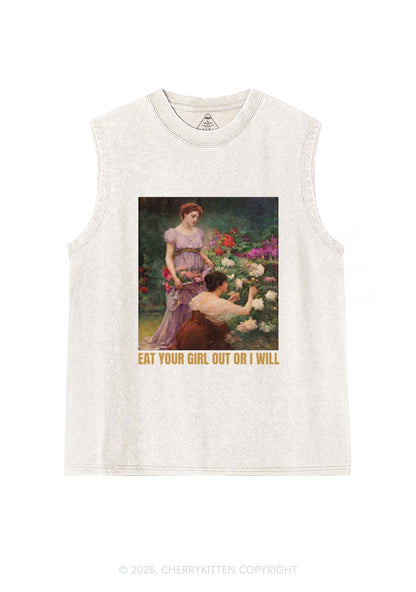 Eat Your Girl Out Painting Pride Y2K Washed Muscle Tank Cherrykitten