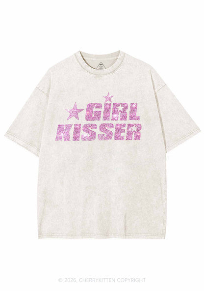 Rhinestone Girl Kisser Pride Y2K Shirts Washed Tee Cherrykitten