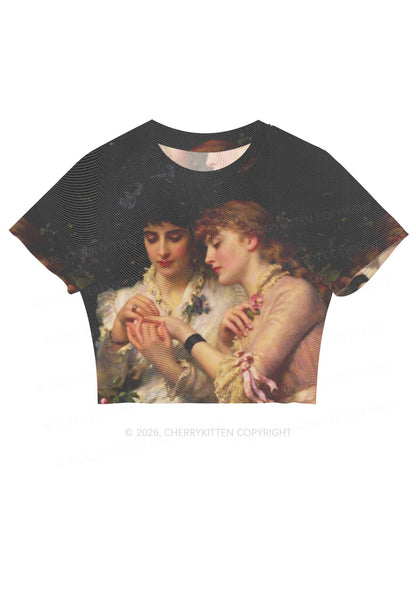 Vintage Victorian Women Art Pride Y2K Mesh Crop Top Cherrykitten