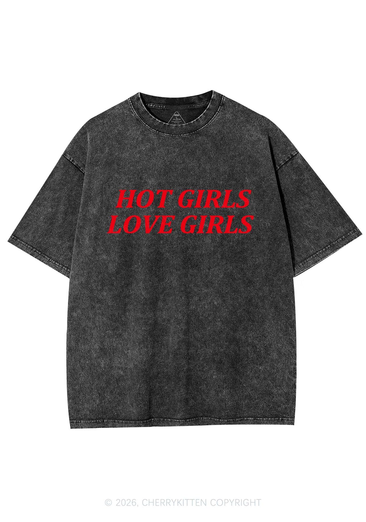 Hot Girls Love Girls Pride Y2K Shirts Washed Tee Cherrykitten