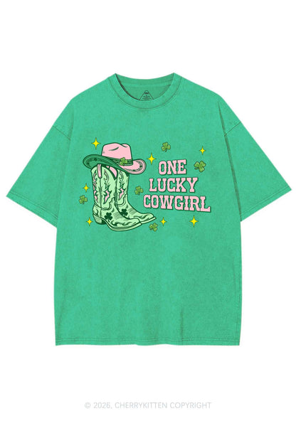 One Lucky Cowgirl Boots St Patricks Y2K Shirts Washed Tee Cherrykitten