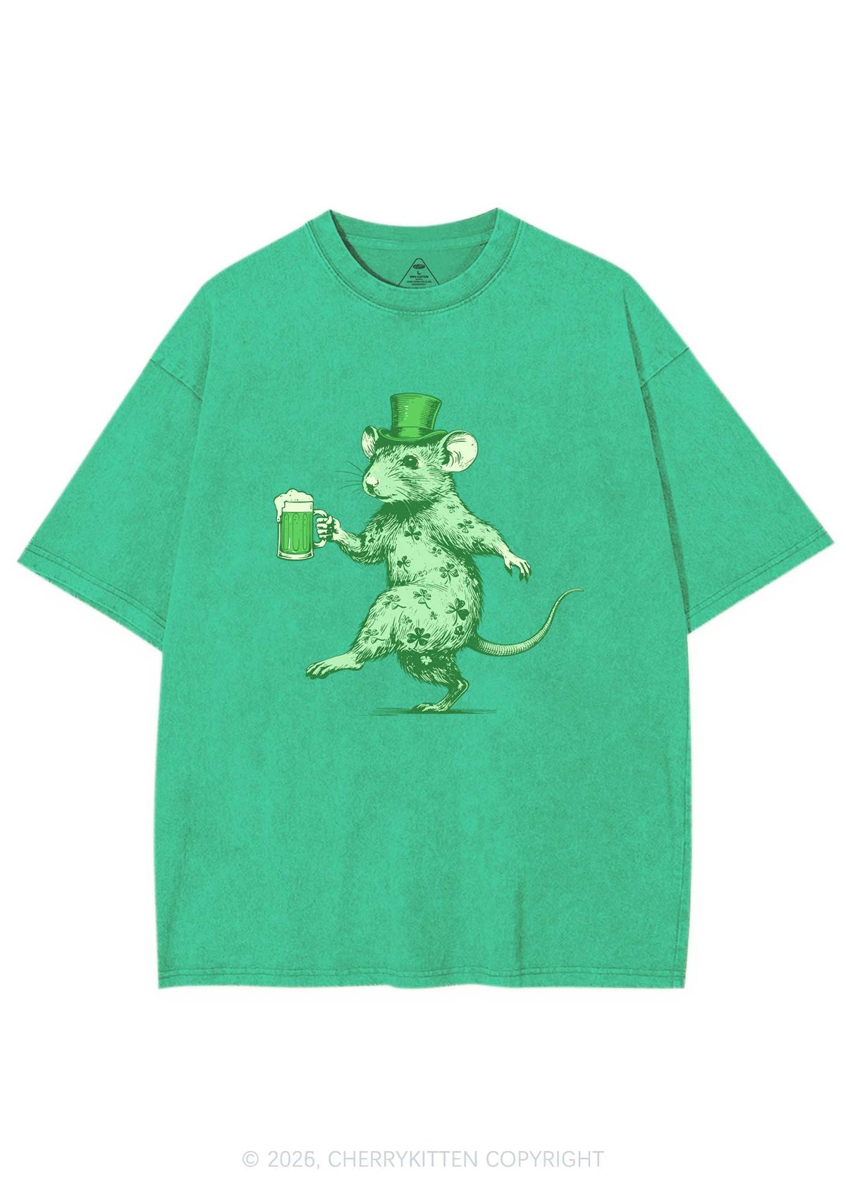 Green Drunk Rat St Patricks Y2K Shirts Washed Tee Cherrykitten