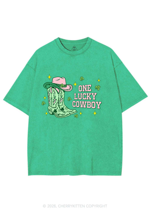 One Lucky Cowboy Boots St Patricks Y2K Shirts Washed Tee Cherrykitten