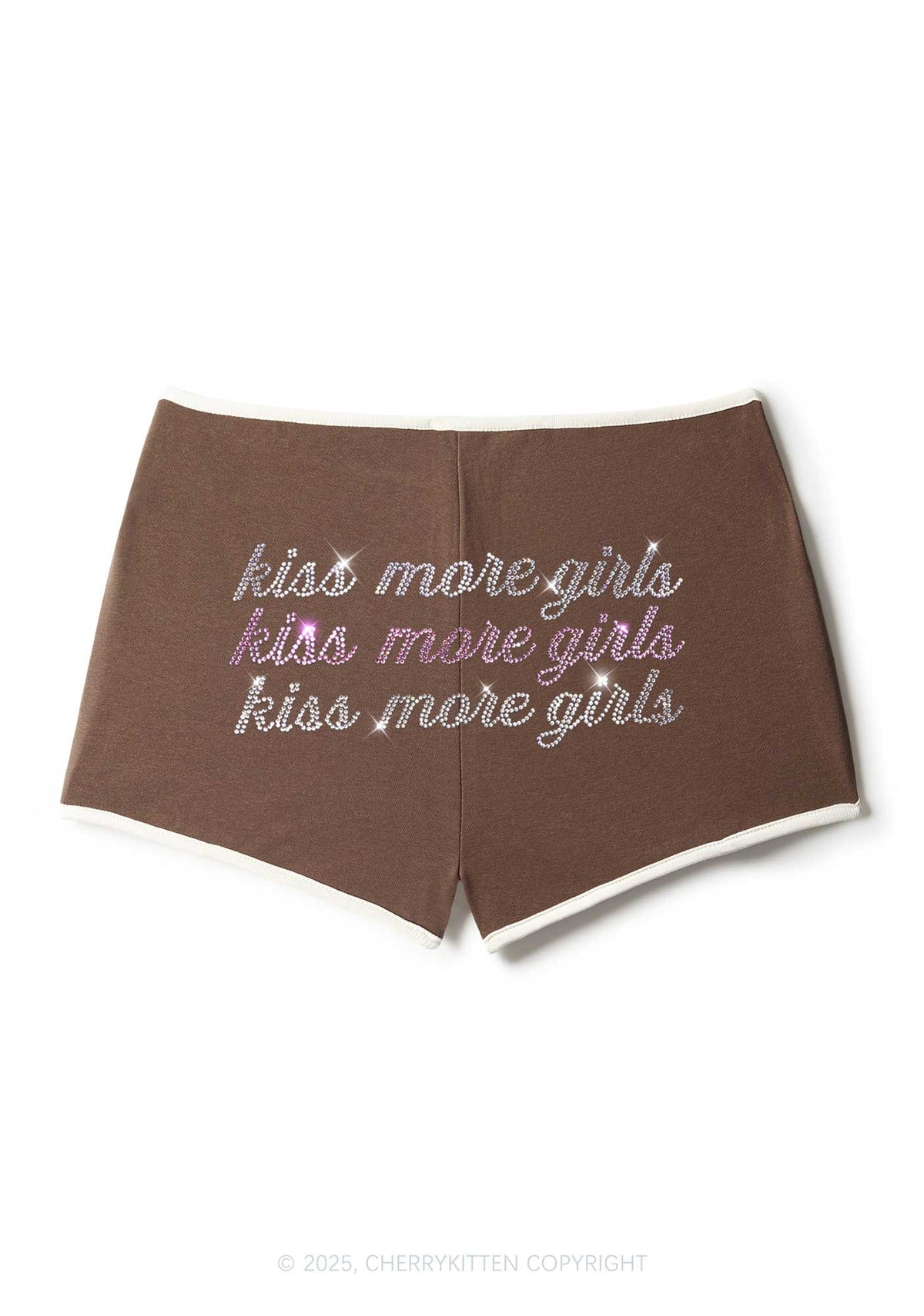 Rhinestone Kiss More Girls Pride Y2K Booty Shorts Cherrykitten