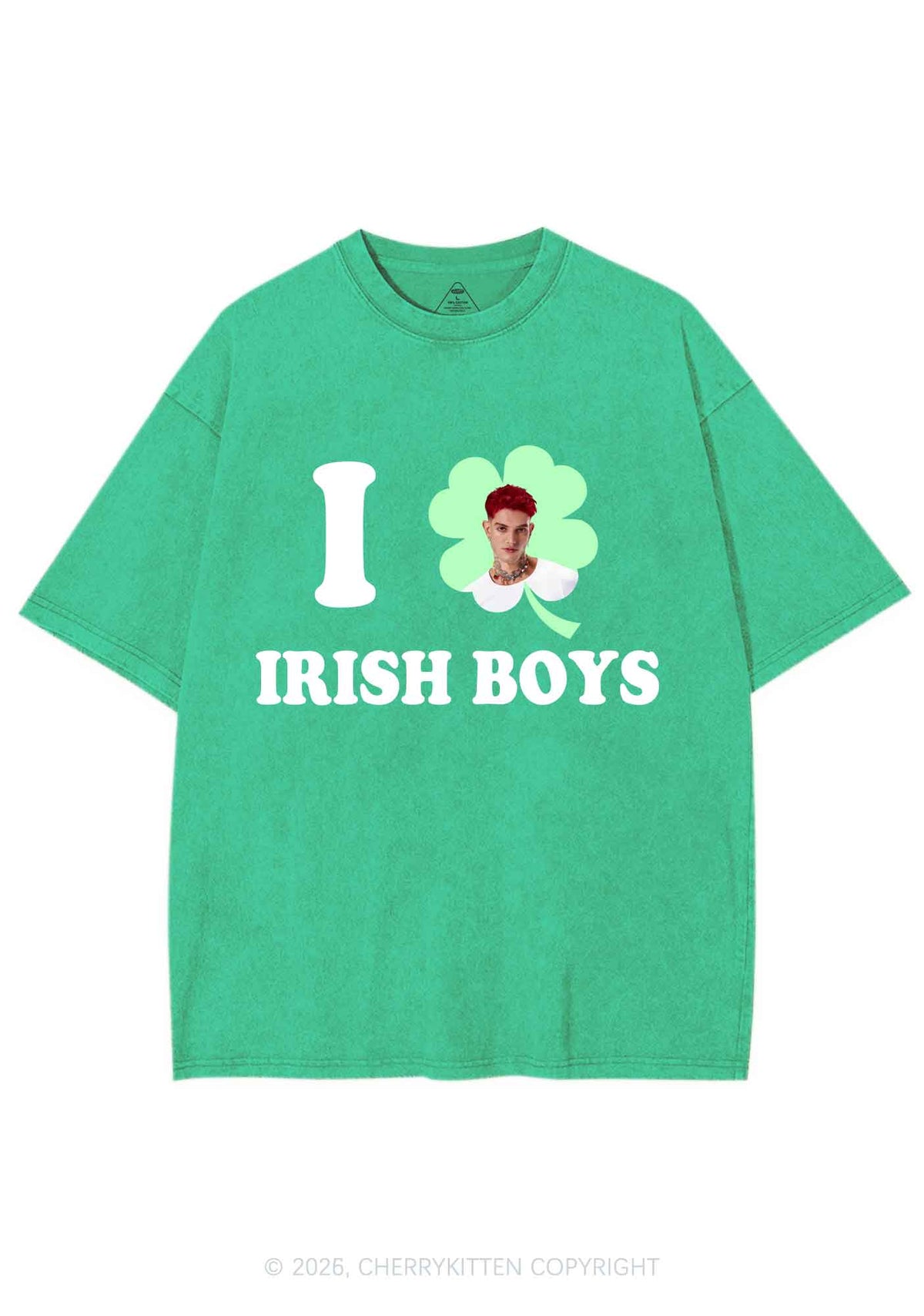 Custom I Love Shamrock Irish Boys St Patricks Y2K Shirts Washed Tee Cherrykitten