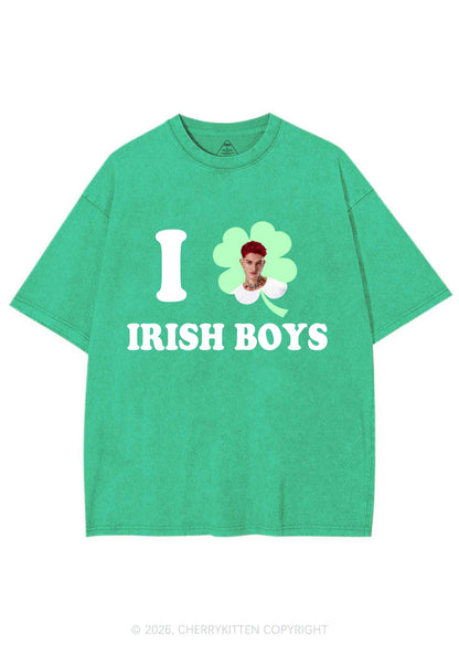 Custom I Love Shamrock Irish Boys St Patricks Y2K Shirts Washed Tee Cherrykitten