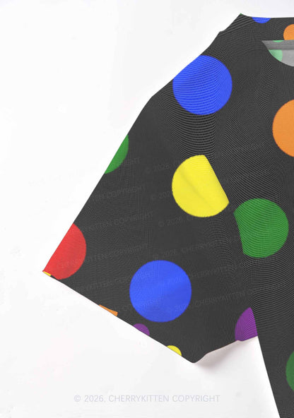 Rainbow Dots On Black Pride Y2K Mesh Crop Top Cherrykitten