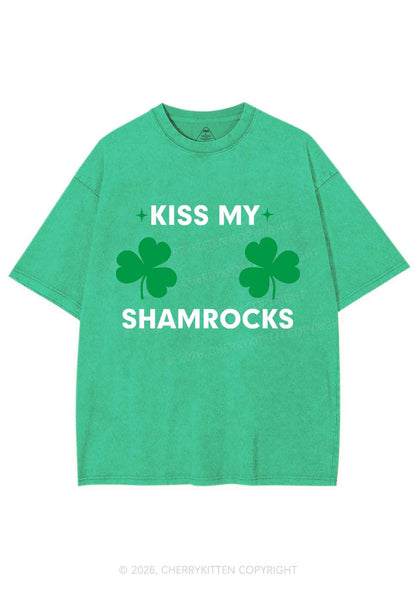 Kiss My Shamrocks St Patricks Y2K Shirts Washed Tee Cherrykitten
