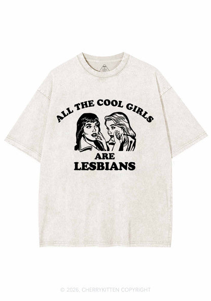 Cool Girls Lesbians Pride Y2K Shirts Washed Tee Cherrykitten