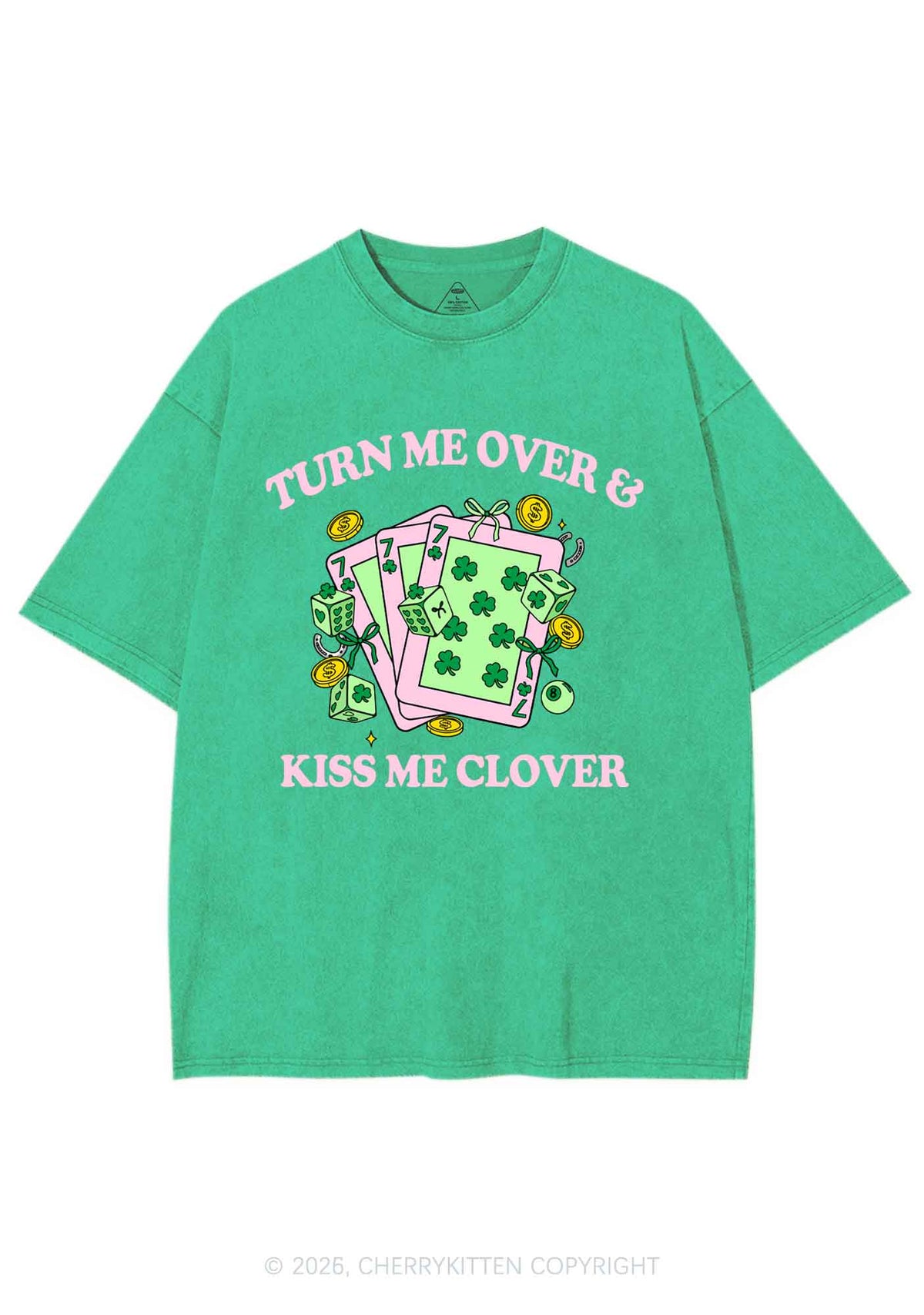 Kiss Me Clover Cards St Patricks Y2K Shirts Washed Tee Cherrykitten
