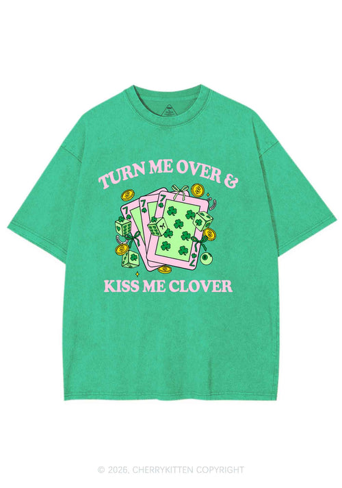 Kiss Me Clover Cards St Patricks Y2K Shirts Washed Tee Cherrykitten