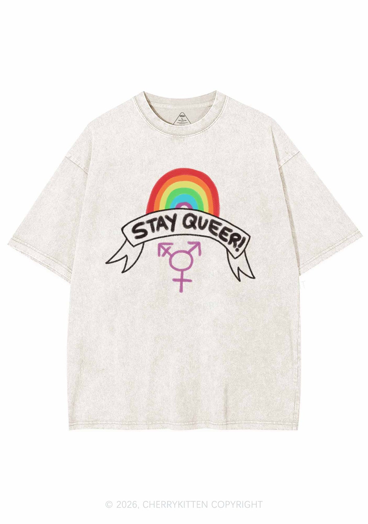 Stay Queer Pride Y2K Shirts Washed Tee Cherrykitten