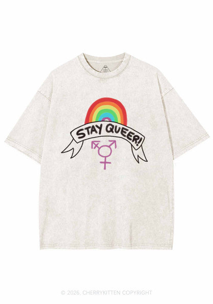 Stay Queer Pride Y2K Shirts Washed Tee Cherrykitten