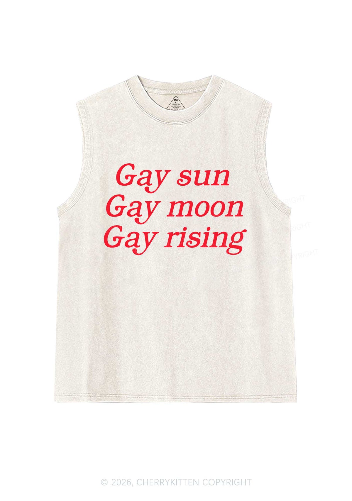 Gay Sun Moon Rising Pride Y2K Washed Muscle Tank Cherrykitten