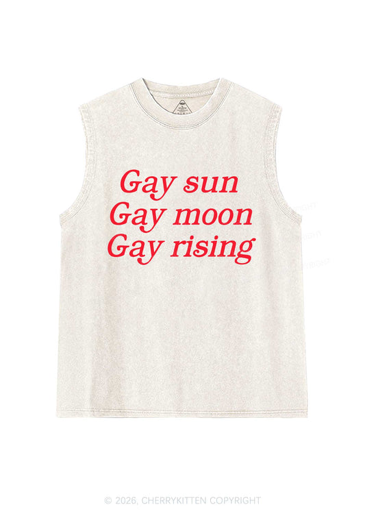 Gay Sun Moon Rising Pride Y2K Washed Muscle Tank Cherrykitten