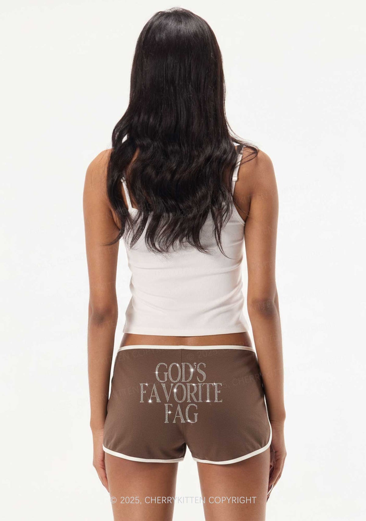 Rhinestone Gods Favorite Fag Pride Y2K Booty Shorts Cherrykitten