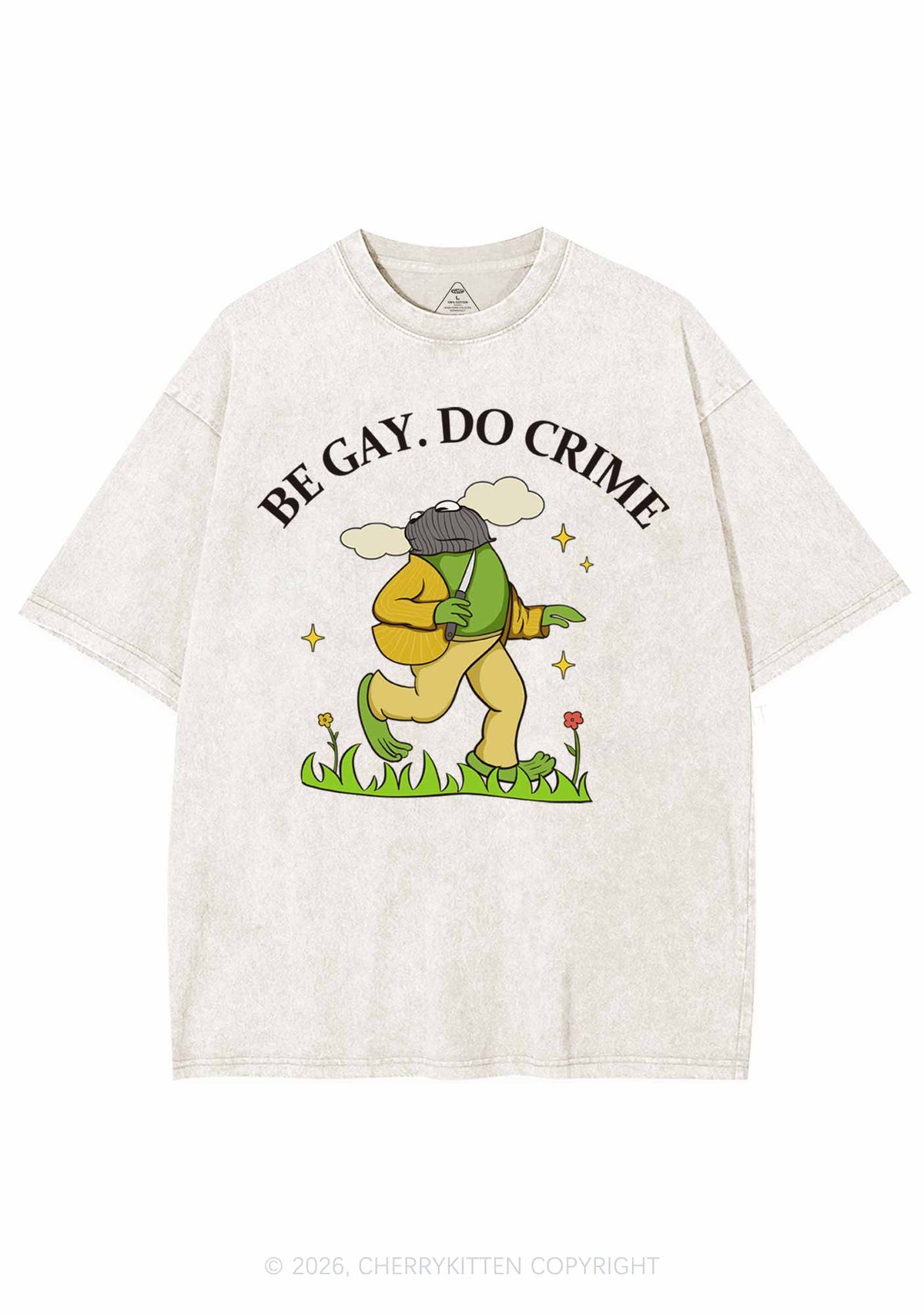 Be Gay Do Crime Frog Pride Y2K Shirts Washed Tee Cherrykitten