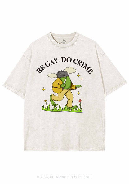 Be Gay Do Crime Frog Pride Y2K Shirts Washed Tee Cherrykitten