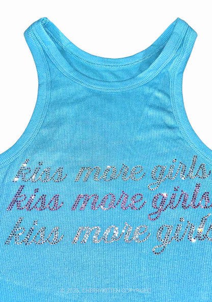 Rhinestone Kiss More Girls Pride Y2K Crop Tank Top Cherrykitten