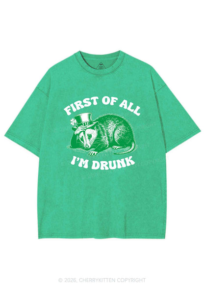 First Of All Im Drunk St Patricks Y2K Shirts Washed Tee Cherrykitten