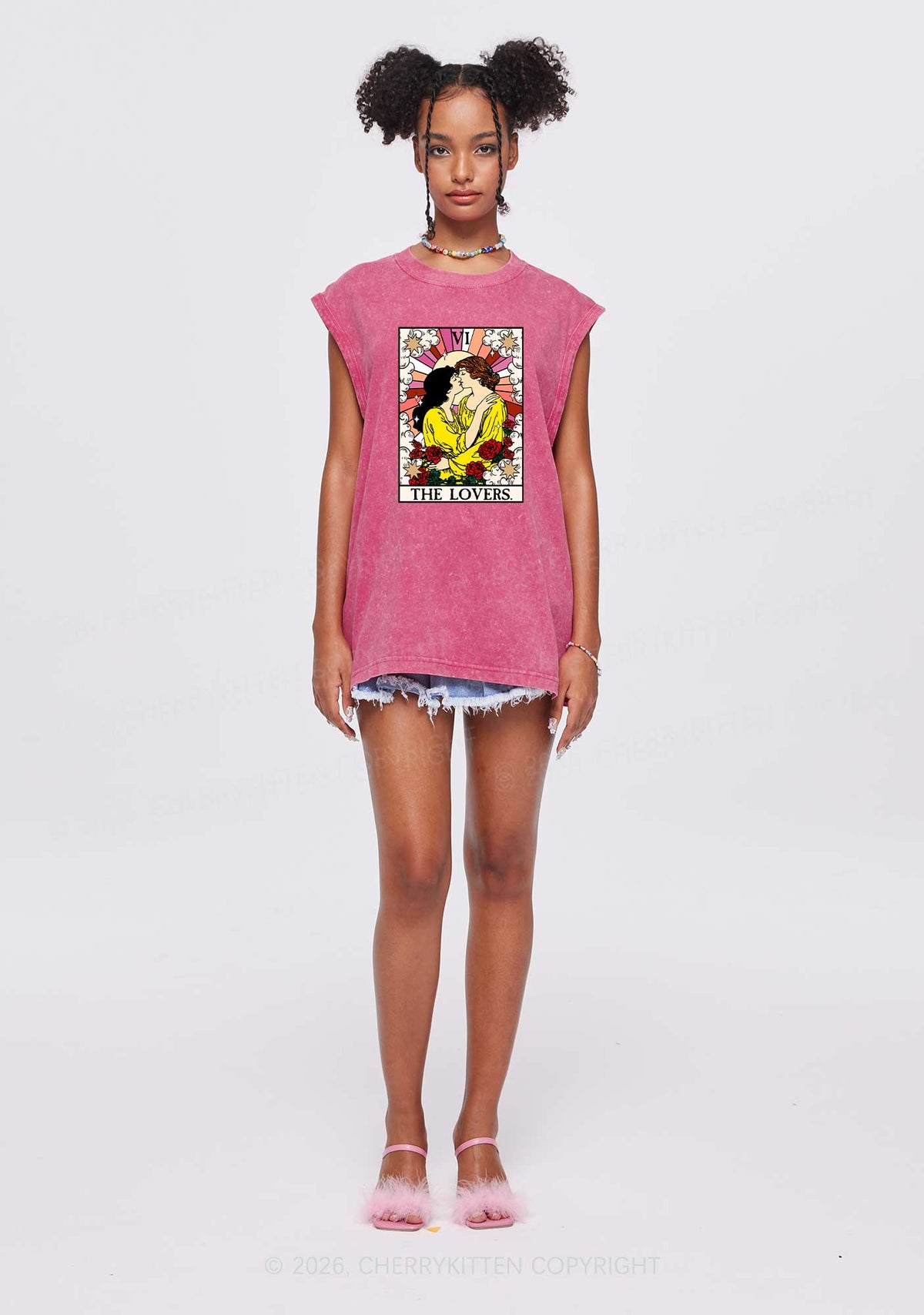 Kissing Lesbians Pride Y2K Washed Muscle Tank Cherrykitten