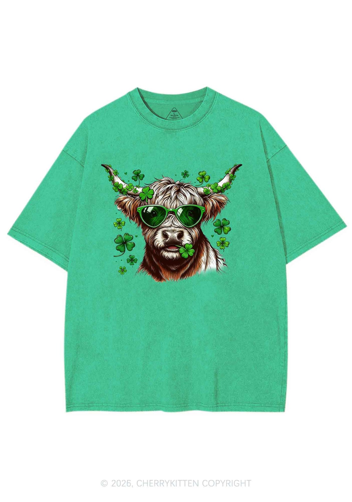 Highland Cow St Patricks Y2K Shirts Washed Tee Cherrykitten