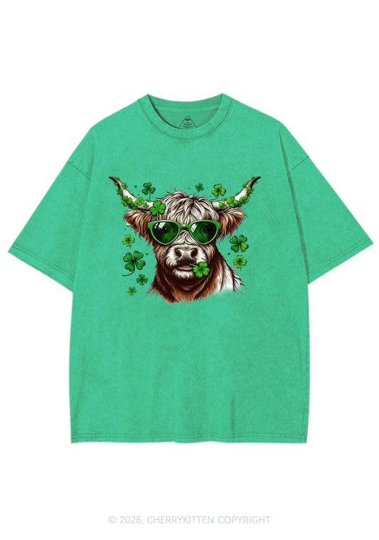 Highland Cow St Patricks Y2K Shirts Washed Tee Cherrykitten