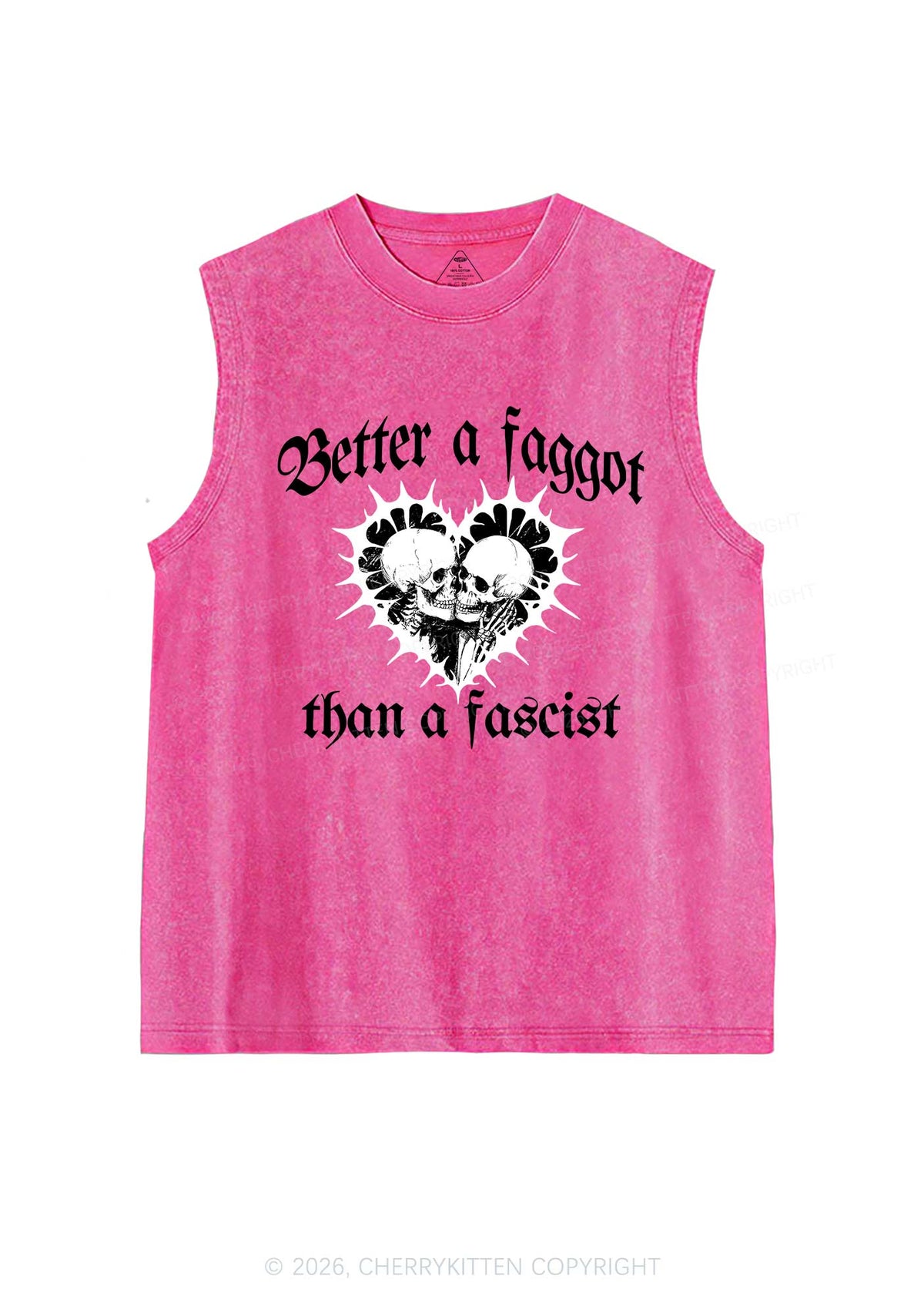 Better Faggot Than Fascist Pride Y2K Washed Muscle Tank Cherrykitten