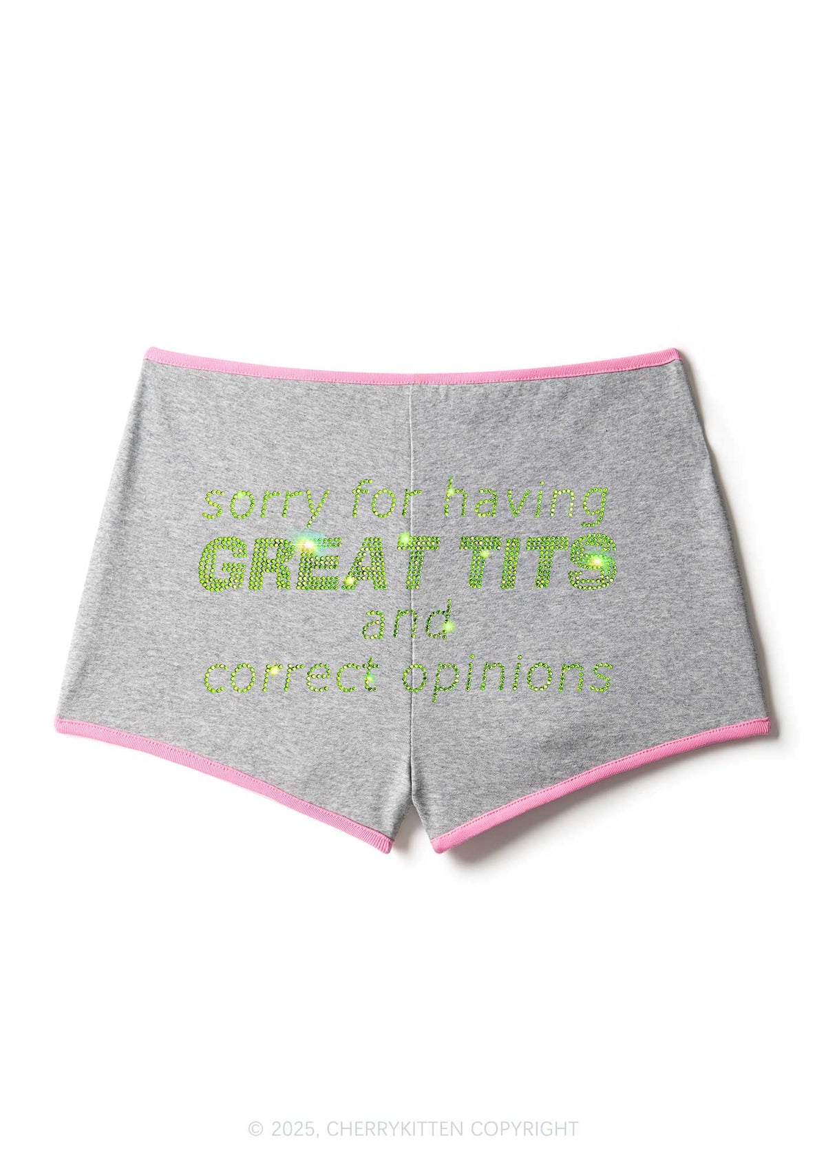 Rhinestone Sorry For Having Correct Opinions Y2K Booty Shorts Cherrykitten