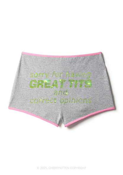 Rhinestone Sorry For Having Correct Opinions Y2K Booty Shorts Cherrykitten