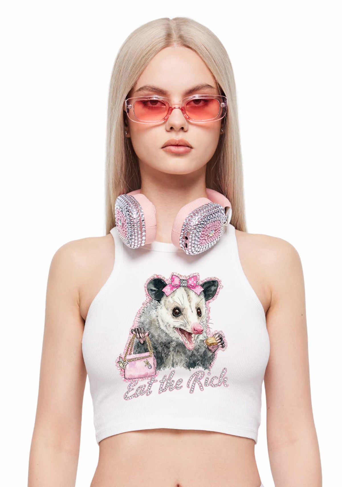 Eat The Rich Possum Y2K Crop Tank Top Cherrykitten